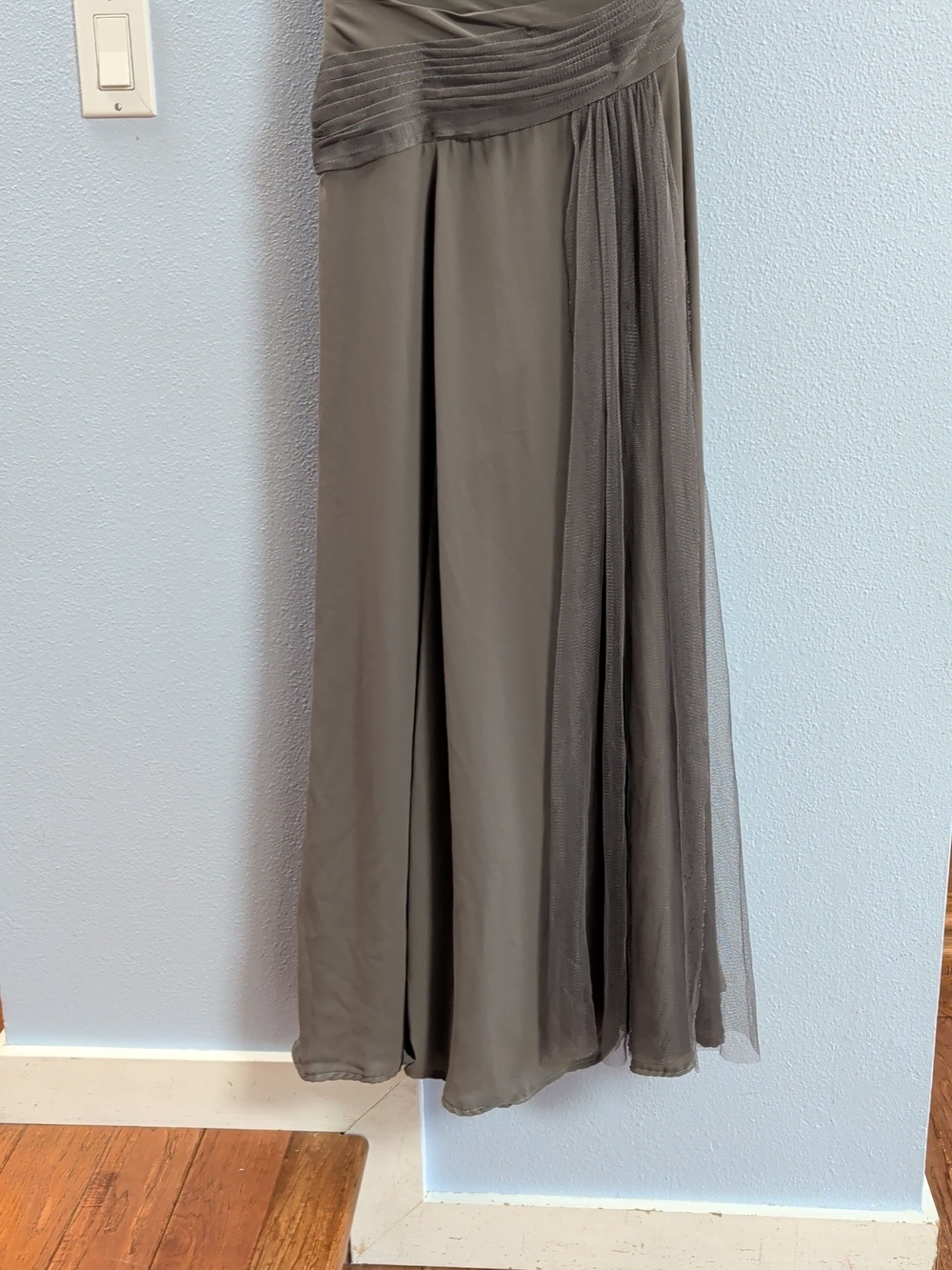 White by Vera Wang Georgette One-Shoulder Charcoal Grey Maxi Bridesmaid Dress - Picture 3 of 11